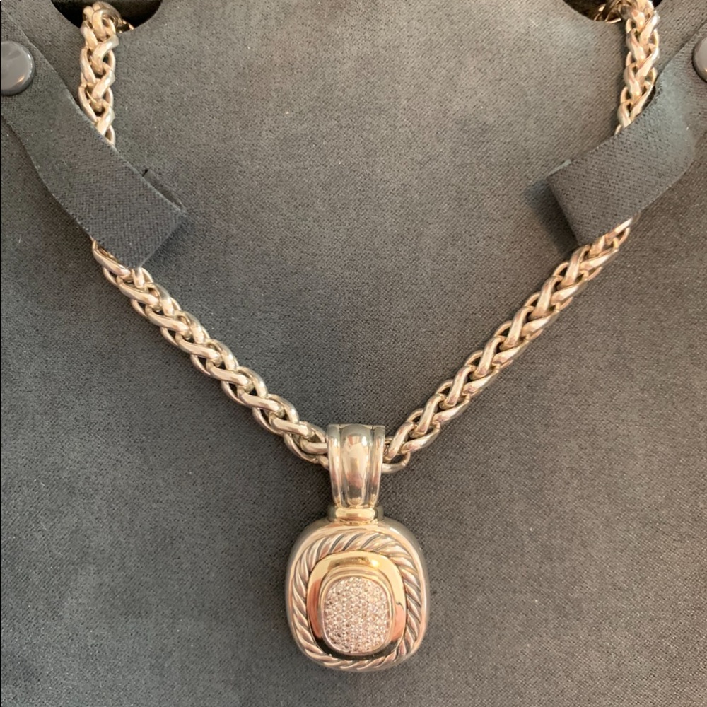 David Yurman Two-Tone Pave Diamond Pendant in Silver and Gold - Picture 2 of 15